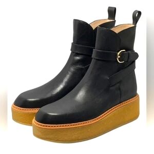 Ulla Johnson Lenox leather buckle ankle boots in Noir